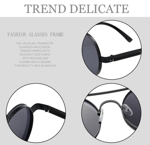 Detail view of round vintage sunglasses with spring hinges and soft silicone nose pads