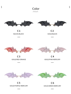 Batch view of bat-wing rimless sunglasses in six assorted colors for parties and cosplay