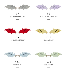 Detailed grid view of bat-wing rimless sunglasses in six different vibrant color options