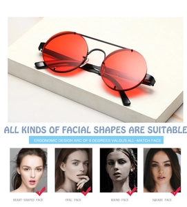 Detailed guide showing punk round sunglasses fitting all face shapes with spring hinges