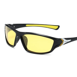 Lunettes de soleil sport polarisées de nuit pour hommes avec verres jaunes et cadre noir