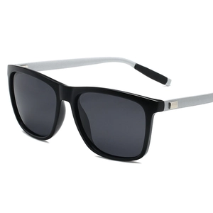 Classic square polarized sunglasses with black frames and silver metallic temples