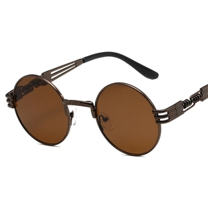 Steampunk round sunglasses with bronze metal frames and brown lenses for men