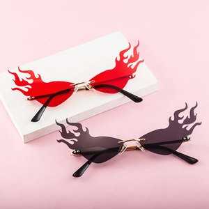 Flame Shaped Sunglasses Rimless Metal Frame PC Lens Punk Hip Hop Trendy Party Eyewear For Men Women