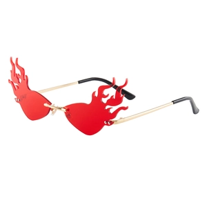 Futuristic red flame rimless sunglasses with gold metal frames for fashion street style