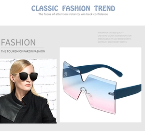 Classic fashion rimless sunglasses with gradient lenses and stylish wide temples for women