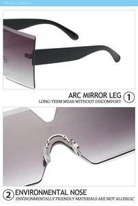 Detail of purple gradient lenses with arc mirror legs and eco-friendly nose pads