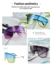 Detailansicht der polarisierten Oversize-Schild-Sonnenbrille mit Metallbügeln und Verlauf