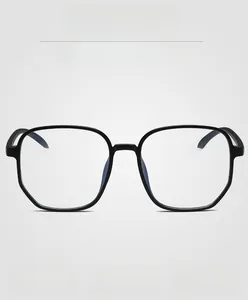 Close-up of black TR90 square glasses frames with protective blue light blocking lenses