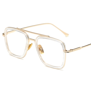 Classic polarized square sunglasses with clear frame and gold metal accents for men