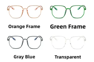 Macro display of TR90 large frame glasses in orange, green, blue and clear colors