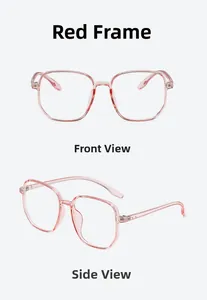Macro detail of pink TR90 polygonal glasses frames showing front and side view angles