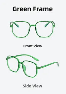 Detailed front and side view of transparent green TR90 polygonal oversized eyewear frames