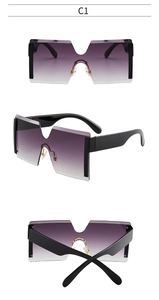 Vues détaillées de lunettes de soleil sans monture dégradées avec larges branches noires