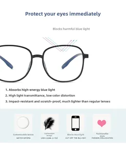 Dettaglio degli occhiali TR90 anti luce blu con lenti antigraffio e alta trasparenza ottica