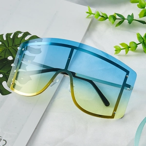 Übergroße Shield Sonnenbrille Metallrahmen Verlaufsglas UV400 Schutz Futuristische Mode Unisex Brillen