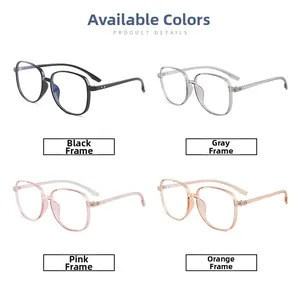 Vista dettagliata delle montature per occhiali quadrate TR90 in nero, grigio, rosa e arancio