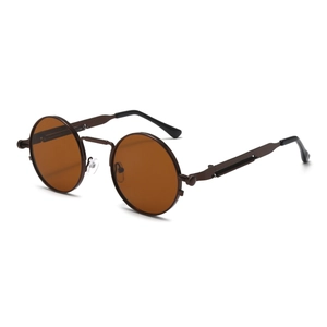 Gafas de sol steampunk redondas con lentes marrones y montura metálica de color café