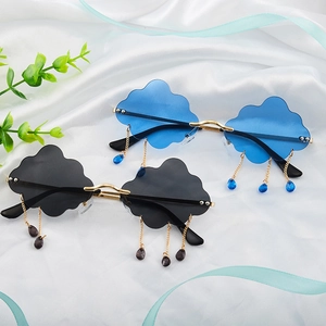 Cloud Shaped Rimless Sunglasses Metal Frame PC Lens Tassel Water Droplet Pendants Novelty Festival Eyewear Women