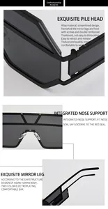 Detail of oversized sunglasses showing integrated nose support and ergonomic temple arms