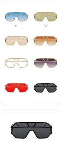 Matrix display of oversized shield sunglasses in eight color variants with metal frames