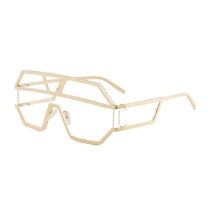 Fashion oversized geometric sunglasses with gold metal frame and clear lenses