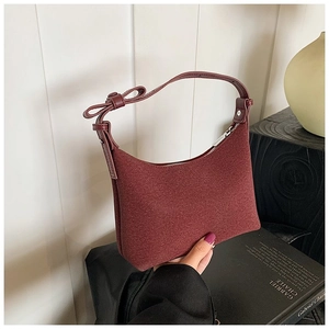 Borsa sottobraccio bordeaux retrò con fiocco decorativo e cuciture per le donne