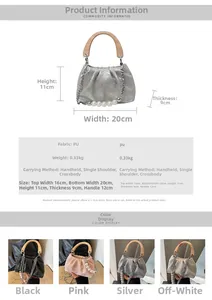 Detailed size chart for ruched clouds bag showing 20x11x9cm dimensions and PU material