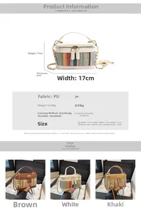 Size chart showing 17x11x8cm dimensions for the striped crossbody box bag with handle