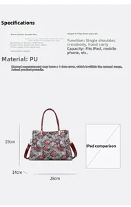 Detailed size guide for faux snake skin tote bag set with iPad dimension comparison