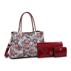 3-piece snakeskin pattern handbag set including tote, clutch and small wallet