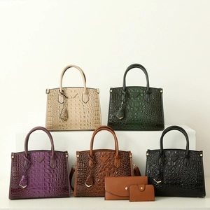 Women Crocodile Pattern Tote Handbag And Envelope Wallet Card Holder PU Leather Crossbody Bag Shoulder Bag Office Work Travel