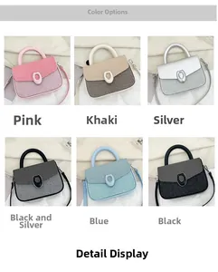 Collage of chic textured crossbody bags in six vibrant colors with metallic buckles