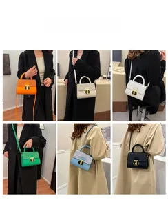 Collage of fashion box crossbody bags in six vibrant colors worn by models for style