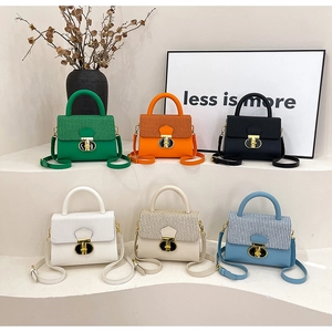 PU Leather Woven Texture Flap Handbag Gold Metal Lock Crossbody Bag Top Handle Commuter Style For Women