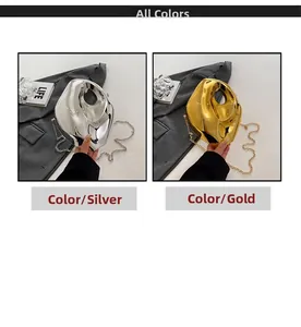 Close-up of gold and silver irregular metallic acrylic clutch bags with chain straps