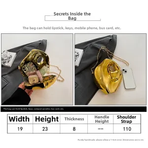 Detailed internal capacity of acrylic stone texture bag with size chart measurements