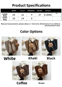 Detailed size chart and specifications for the PU leather tote bag set with dimensions