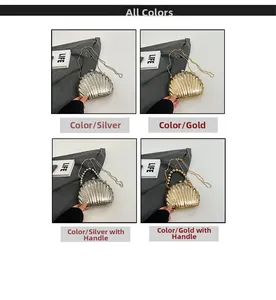 Detail showing shell-shaped evening bags in gold and silver finishes with bead handles