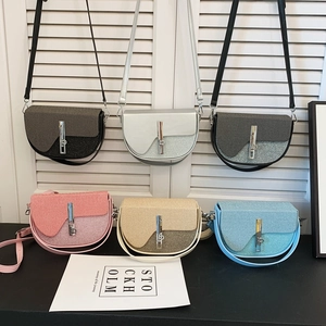 Vintage Saddle Crossbody Bag For Women PU Leather And Fabric Stitching With Top Handle Metal Lock Shoulder Handbag