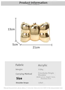 Detailed size specifications for the gold bow acrylic evening bag with chain strap