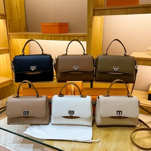 Women Shoulder Bag PU Leather Vertical Stripe Texture Metal Lock Crossbody Handbag Fashionable Casual Trendy