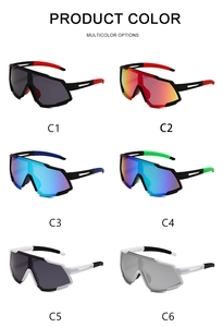 Detailed comparison of six color options for oversized cycling sunglasses with wind protection