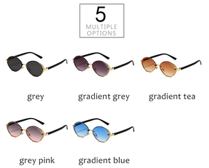 Steampunk oval metal sunglasses showing five color options with detailed side carvings