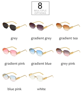 Detailed multi-color selection of rimless geometric sunglasses with gold metal temples