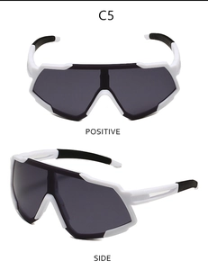 C5 sports cycling sunglasses with white frame and dark lenses in front and side views
