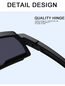 Macro shot of high-quality durable hinges on black oversized cycling sunglasses