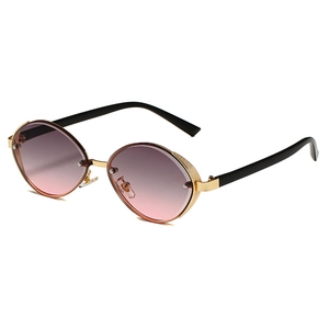 Retro metal oval sunglasses with gold frames and purple gradient lenses for 2025 fashion