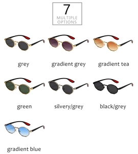 Multiple color options for retro metal oval frame sunglasses with various tinted lenses