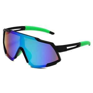 Large frame cycling sports sunglasses with colorful gradient lenses and green anti-slip tips